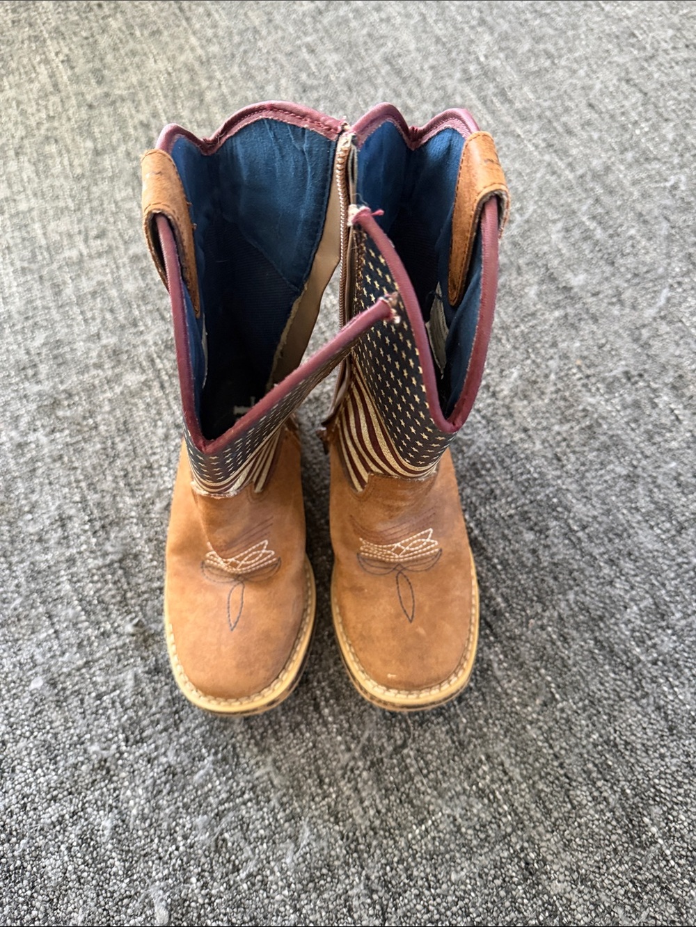 Twister Brown Suede Kids Cowboy Boots with Navy & Burgundy Accents